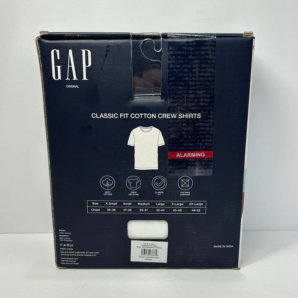 Gap Mens 3 Pack Classic Fit Cotton Crew Neck Shirts White Small New